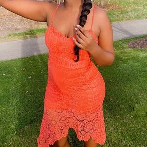 Vibrant Orange Lace Dress